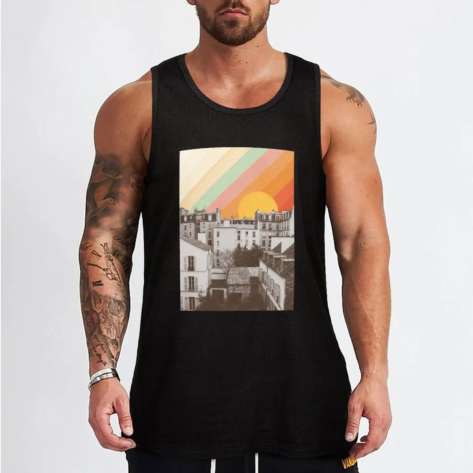 Rainbow Sky Above Paris Tank Top Men's singlets clothing men Sleeveless top T-shirt men