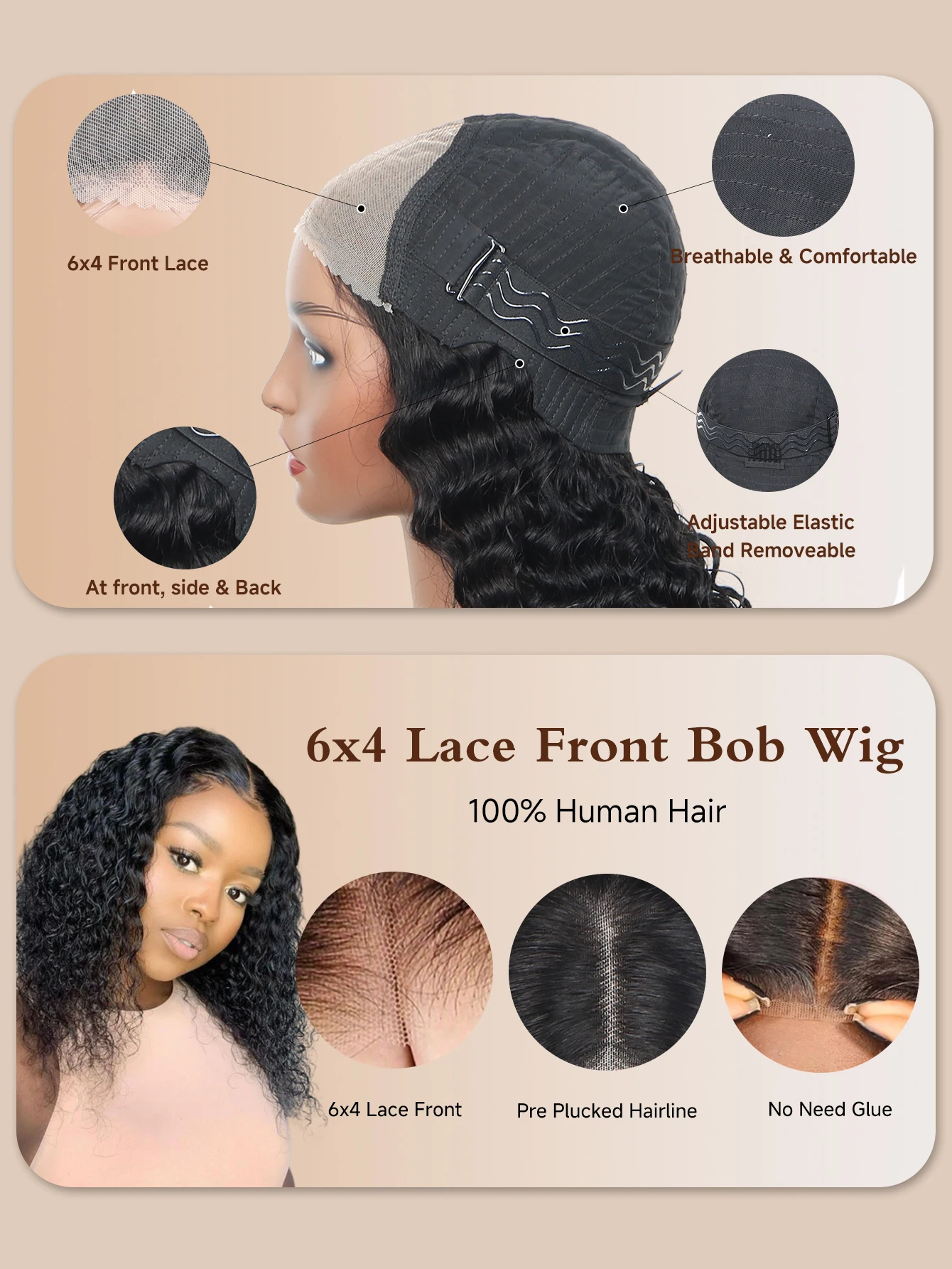Wear And Go Bob Wig Kinky curly Wave Human Hair Wigs Glueless Preplucked Human Wigs Ready To Go Wear Pre Cut 6x4 Closure Bob Wig