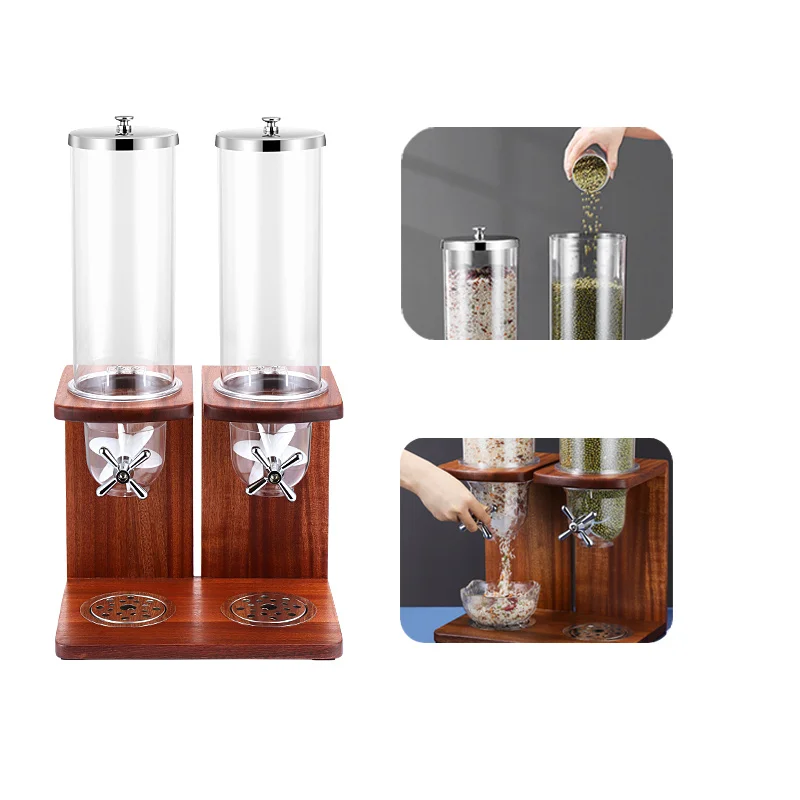 Indispensable Dual Tank 7 Litres Wooden Plastic Dry Food Dispenser Canister Candy Nuts Granola Cereal Dispenser