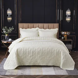 High Quality Milk White Quilted Bedspread Bed Cover 220x240cm Luxury Nordic Decorative Coverlet King Size Bedspread on the Bed