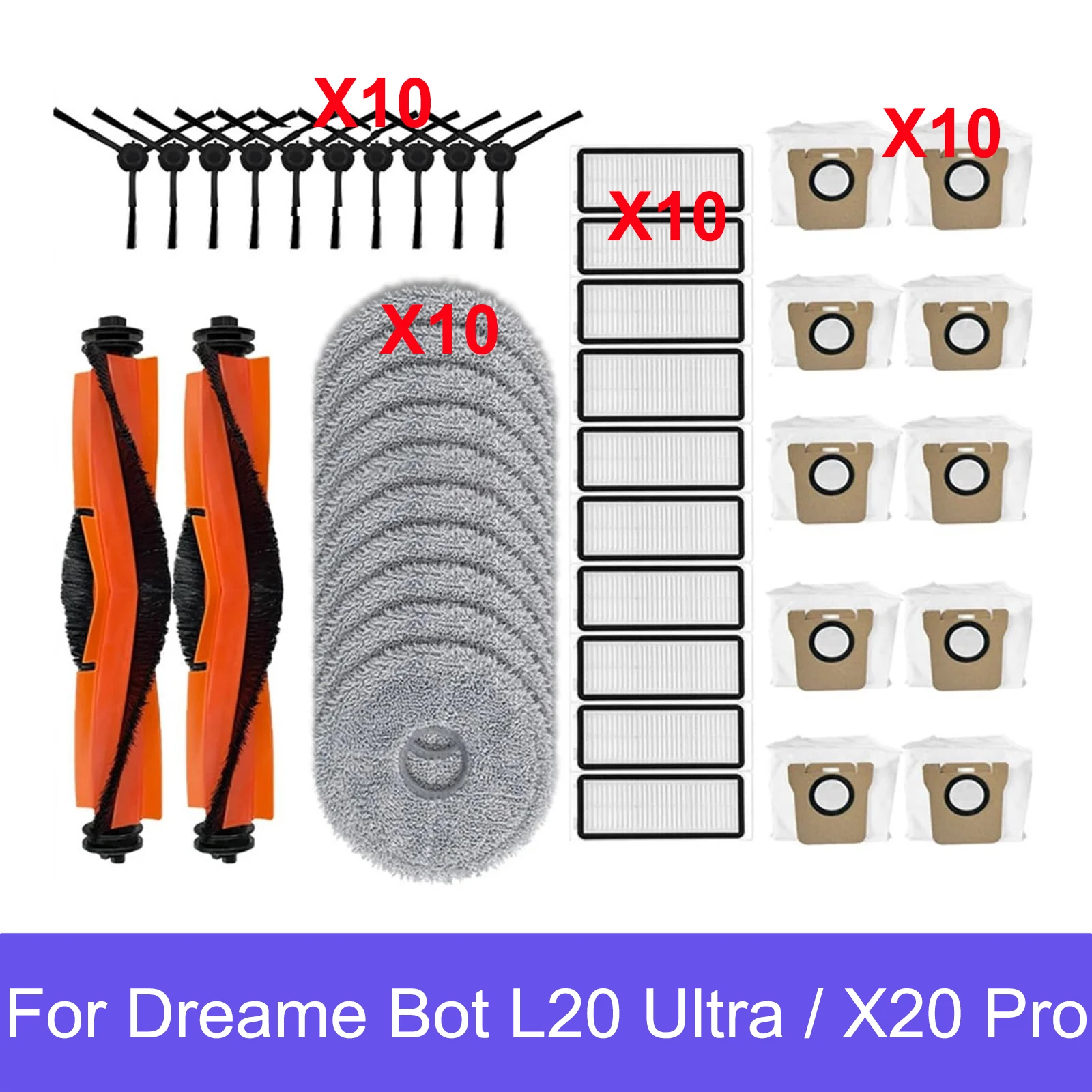 Compatibile per Dreame Bot L20 Ultra / L30 Ultra parti di ricambio accessori spazzola laterale principale filtro Hepa sacchetto per la polvere del