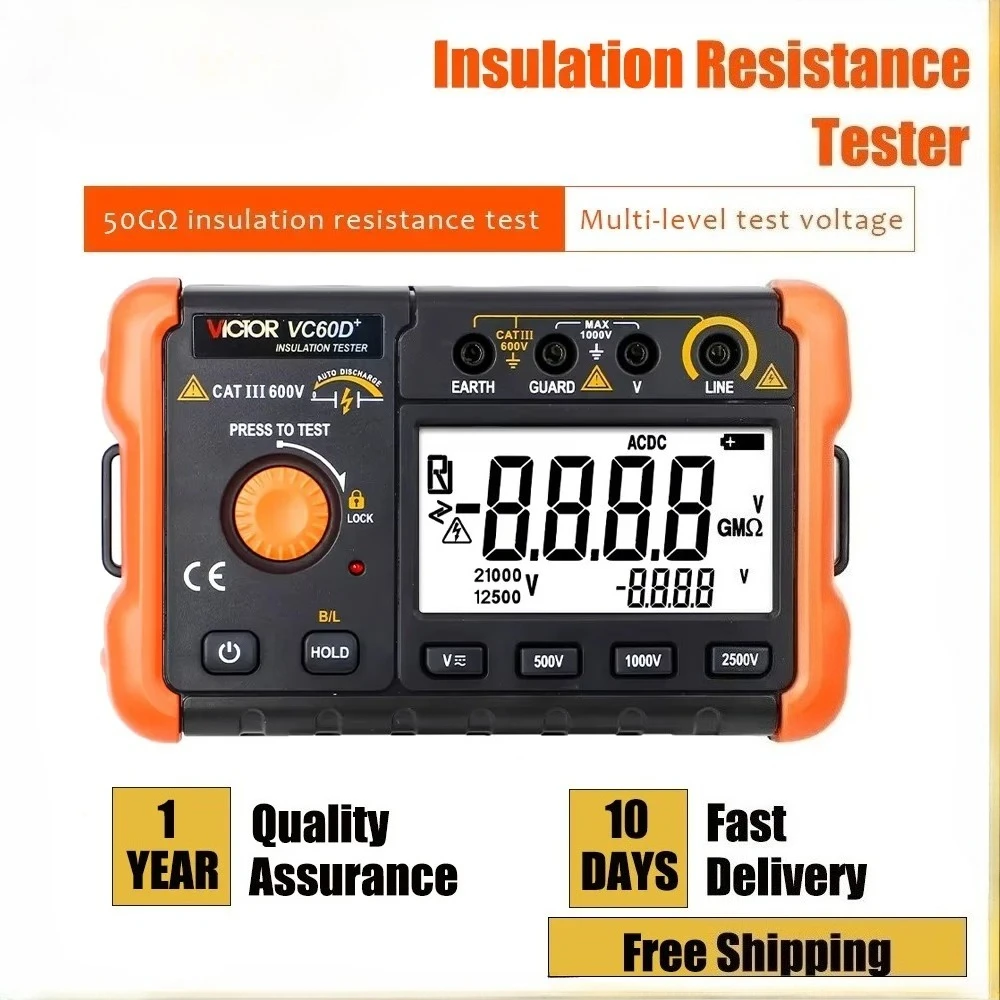 

Victor 60B+ 60D+ Insulation Resistance Tester 1000V 2500V 50GΩ High-Voltage Megohm Meter Digital Short Circuit Detectio Vc60b
