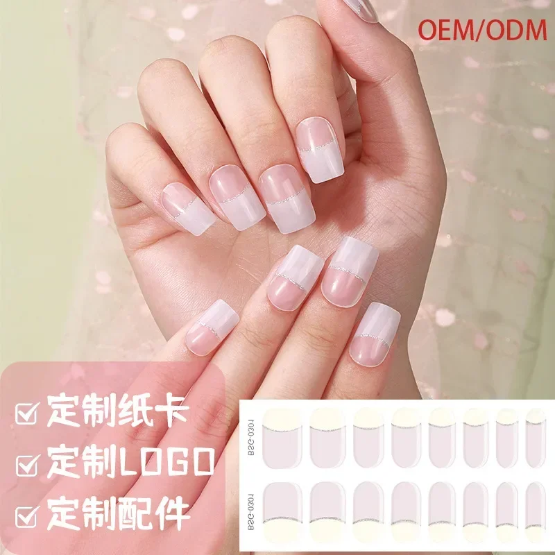 20-Streifen halbgehärtetes Gel-Nagelaufkleber-Set für UV-Lampe, vollständige Abdeckung, süße Sommer-Maniküre, DIY, Damenmode, Nagelkunst-Dekoration