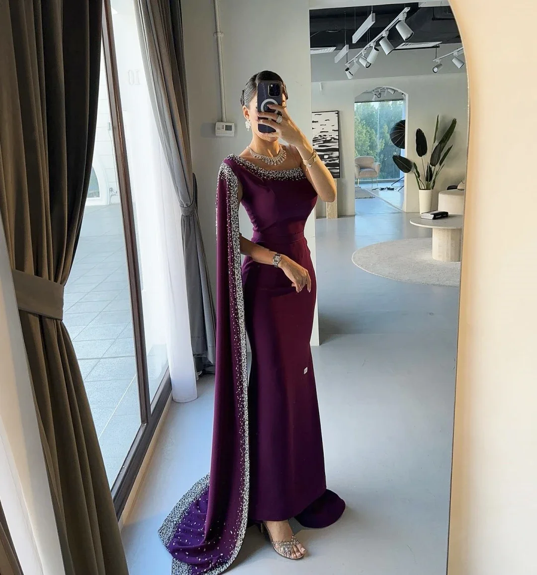 Fashion One-shoulder Mermaid Sweep/Brush Evening Dresses Sequin Satin Formal Occasion Gown vestido feminino festa luxoفساتين الح