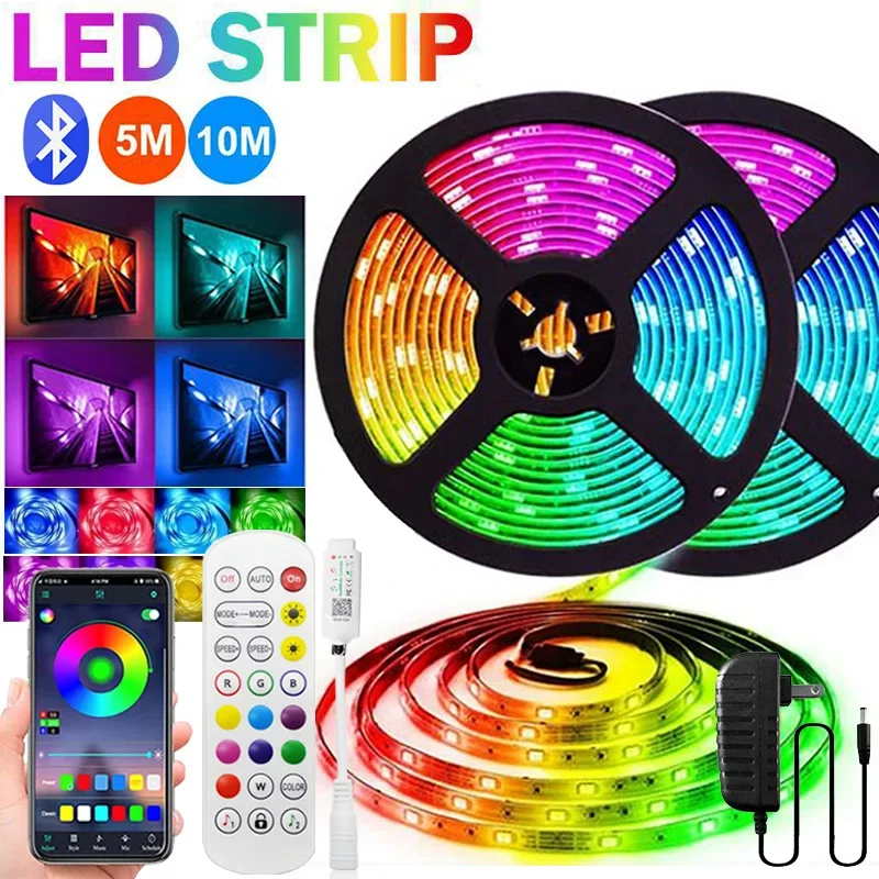 

LED Strip Light RGB 5050 Music Sync Color Changing Led Lights App control DC12V Flexible Lamp Tape for Room Decor with EU Plug