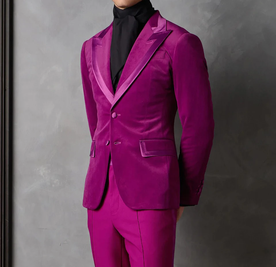 بدلة زفاف مخملية كلاسيكية للرجال بلغت ذروتها معطف واحد الصدر للأعمال 2 قطعة سروال سترة مصنوع حسب الطلب