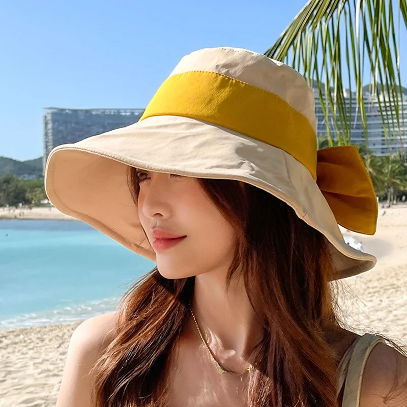 Women's Casual Summer Fisherman Hat Wide Brim UV Protection Sunshade Versatile Sun Protection Hat Foldable round Top Style