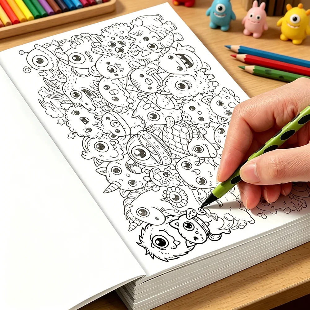 Libro para colorear Trace&Color Doodles de 28 páginas, páginas relajantes para dibujar y colorear, libro de actividades para dibujar líneas y colorear antiestrés