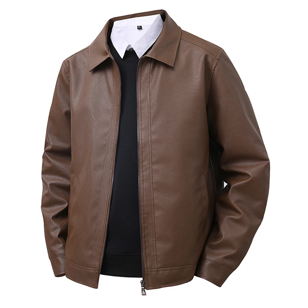 

Men's Stand Collar Leather Jacket Motorcycle Lightweight Faux Leather Outwear Classic Vintage Windbreaker Outdoor Windproof Coat
