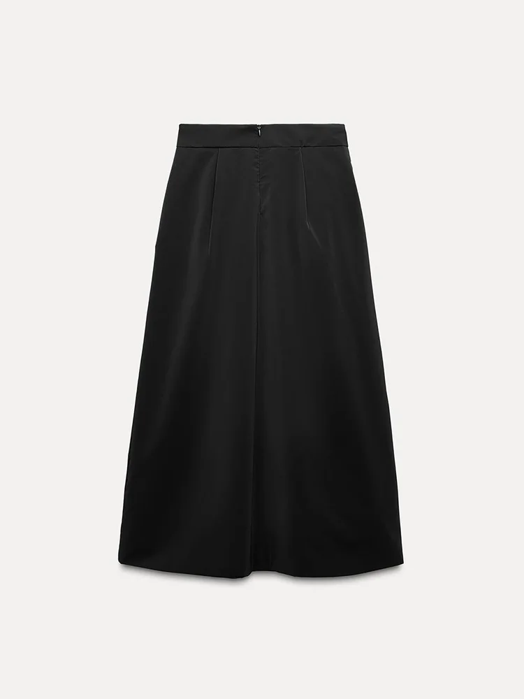 تنورة متوسطة الطول عصرية عالية الخصر للنساء وصلت حديثًا للخريف مطوي مزخرف بنمط غير رسمي على شكل حرف a فستان قصير