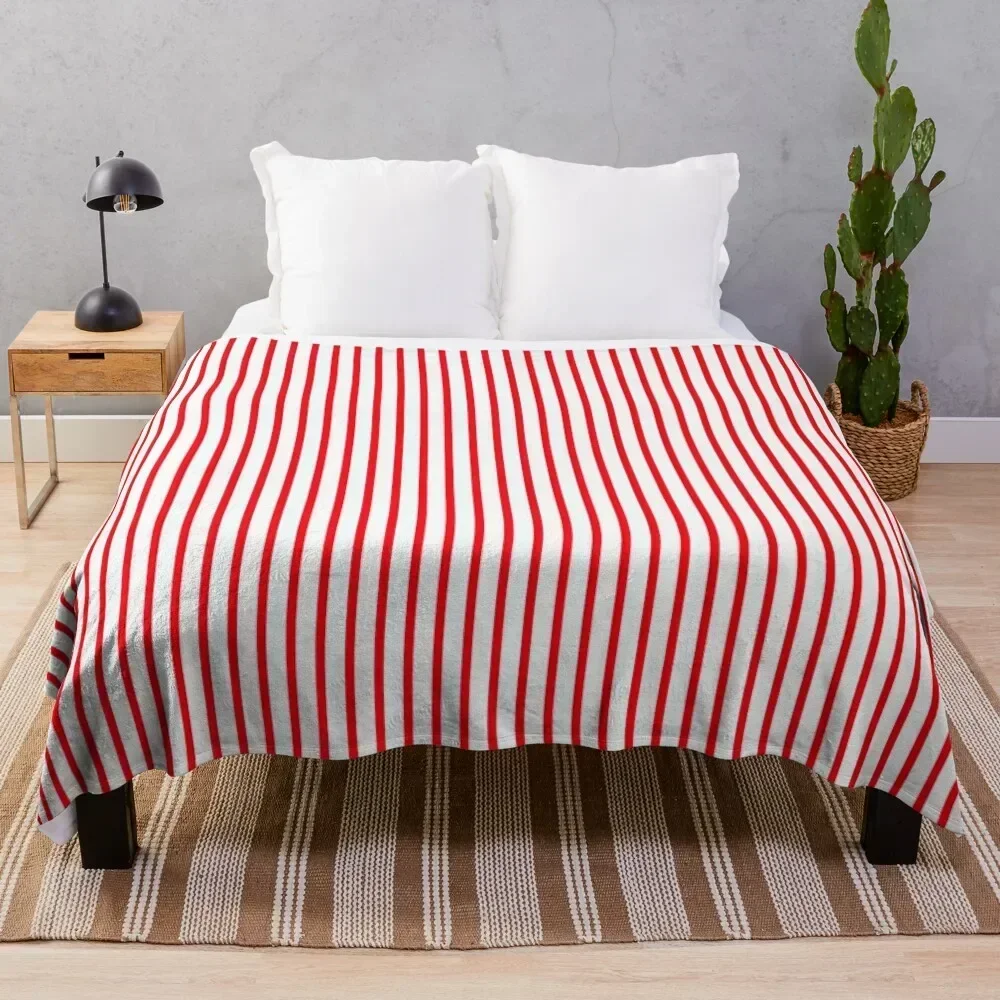 Red Pinstripe Design On White Background Throw Blanket Bed linens Camping Quilt Blankets