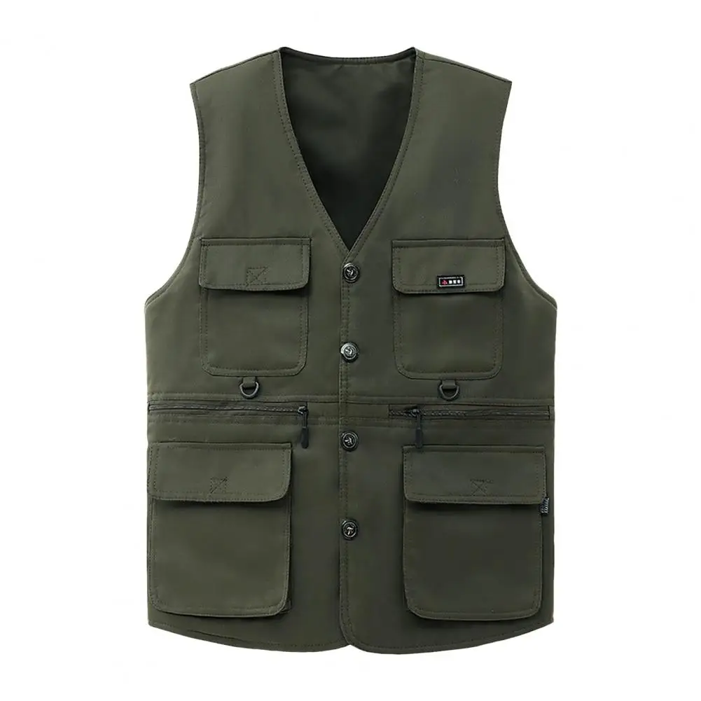 Men Waistcoat Men's Single-breasted Workwear Style Vest with Multiple Pockets Fishing Photo Vest Coat for Outdoor Activities