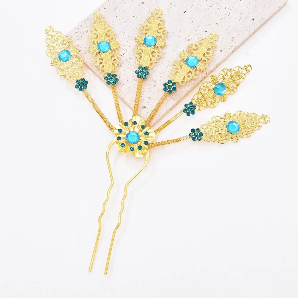 Retro Ancient Style Headwear Thai Headdress Leaf Ancient Hanfu Headwear Metal Hair Sticks Gold Flower U Shape Hairpin Women