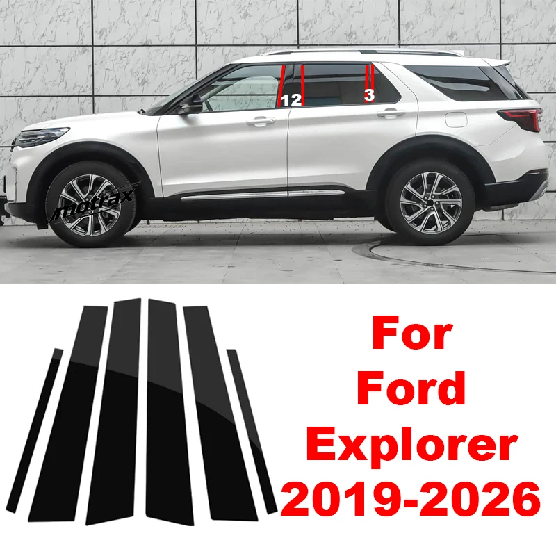 For Ford Explorer 2019-2026 Car Pillar Posts Door Central Window Trim Cover Decorative PC Sticker Exterior Accessories