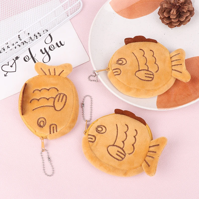 1Pc Cute Plush Snapper Fish Doll Coin Purse Wristlet Bag Mini Cute Zipper Girl Coin Wallet Cable Headset Bag Key Pouch