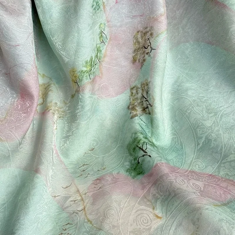 1meter Cyan Jacquard Fabric Ch - Home Fashion Textiles ulasan dan harga