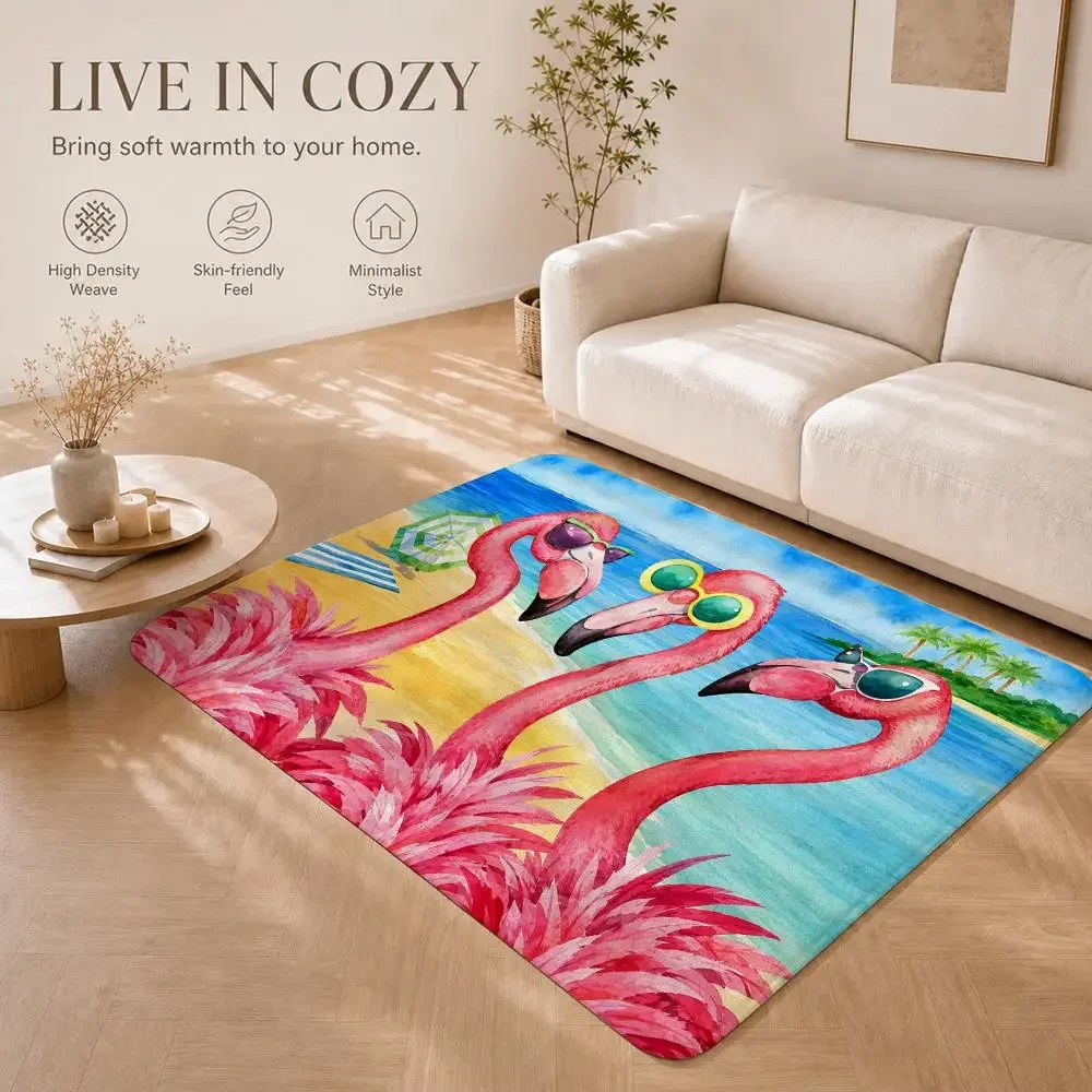 Flamingo Summer Floor Mat Non-Slip Absorbent Floor Mat Decorative Rug for Home Bathroom Bedroom Entryway