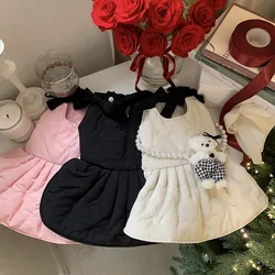 Pet Princess Bow Velvet Thick Skirt Teddy Bear Yorkshire Marzis Coat Clothes Autumn/Winter Clothes Dog Dresses for Small Dogs