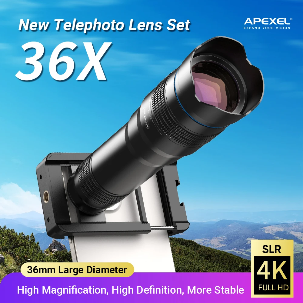 

APEXEL 36X Monocular Telescope 4K HD Phone Telephoto Lens with Tripod for Fishing, Hunting, Bird Watching, and Concerts