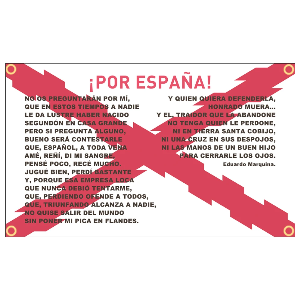 3x5Fts Spain Flag With The Cross Of Burgundy And The Poem Of The Anthem Of The Spanish Army Tercios