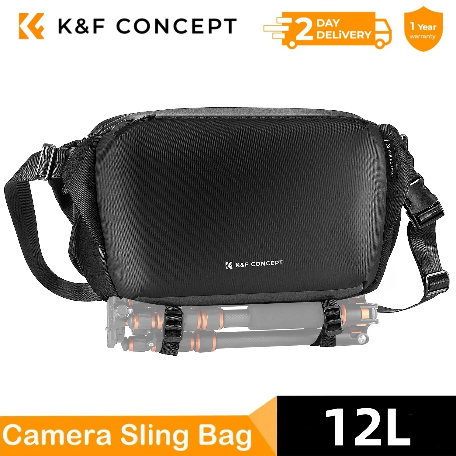 K&F Concept 12L Camera Sling Bag Waterproof Travel Photography Shoulder Bag For Canon Sony DSLR Camera Accessories Tripod Holder