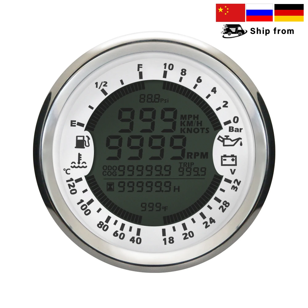 

Waterproof 85mm 6 in 1 Auto Marine Multi-function Gauges GPS Speedometer Tachometer Voltmeter Fuel Level Water Temp Oil Pressure