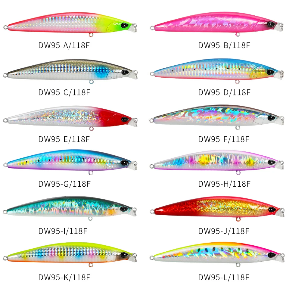 TSURINOYA 118F 0-30cm Shallow Runner Floating Minnow DW95 118mm 19g Long Casting Fishing Lure Seabass Inshore Fishing Hard Bait