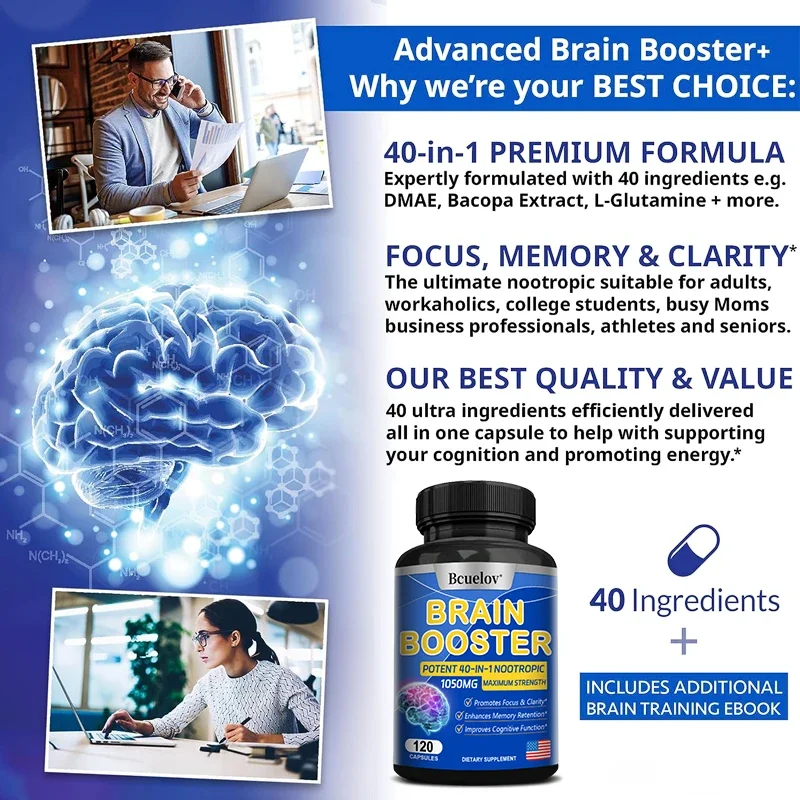 Brain Supplement To Relieve Stress and Enhance Memory + Cognitive Function, Multivitamin, Caffeine-free