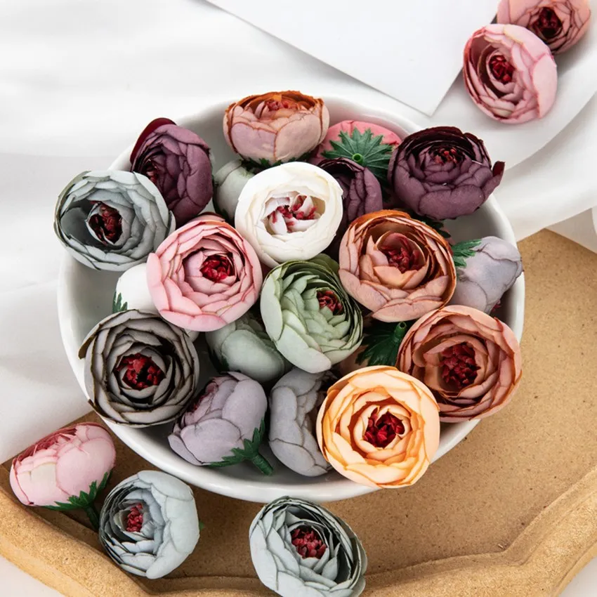 10Pcs Artificial Flowers Silk Tea Roses Bud Garden Scrapbooking Home Decor Christmas Craft Garland Wedding Bouquet Diy Candy Box