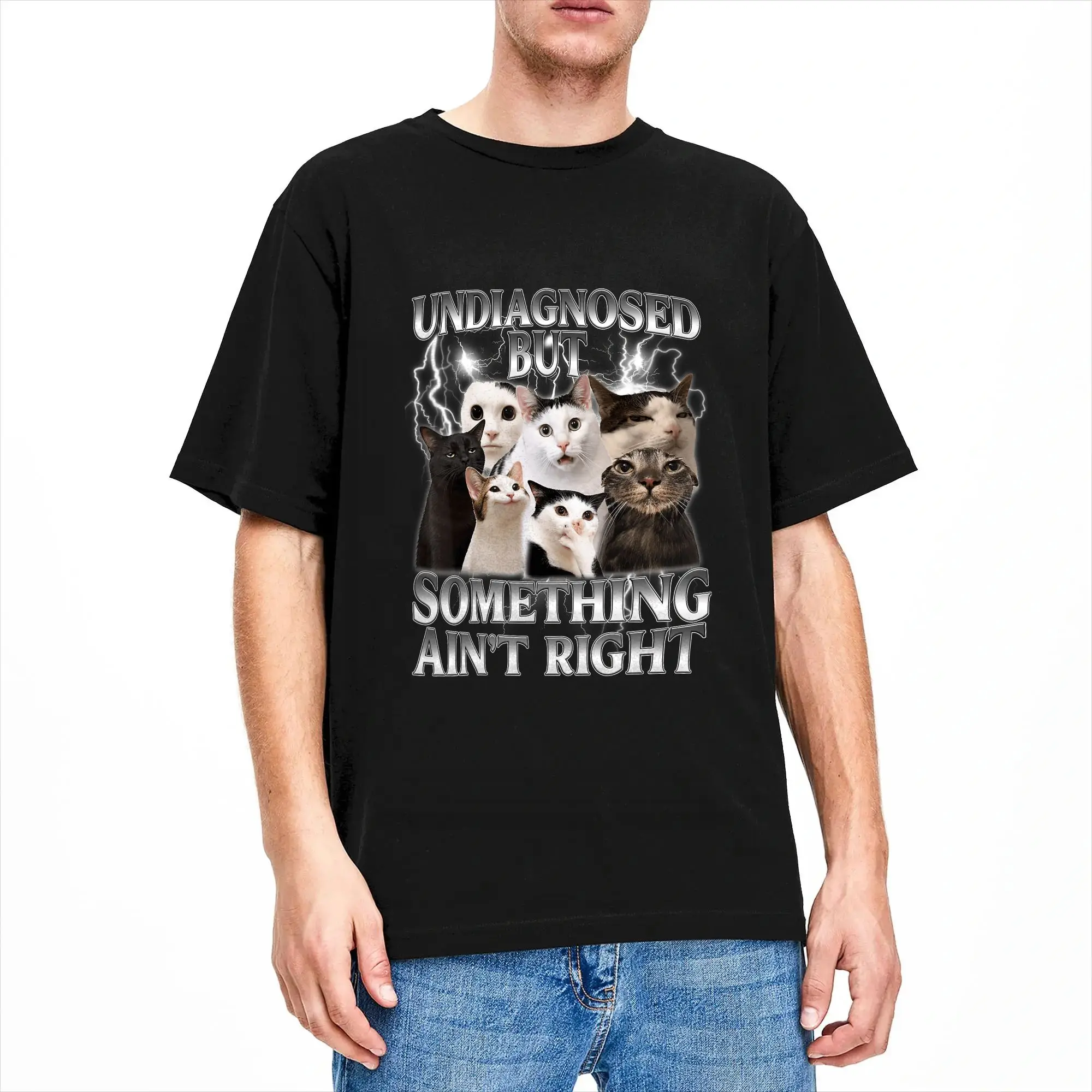 Harajuku T-Shirt Summer Undiagnosed But Something Ain‘t Right Silly Cat Meme Novelty T Shirts  Cotton Tshirt Short Sleeve Tops