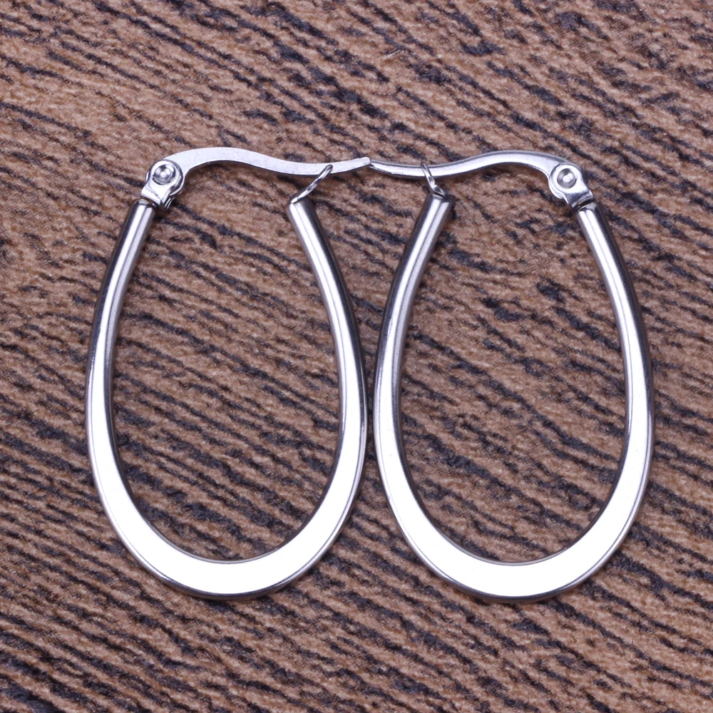 LUXUSTEEL Stainless Steel Large Flat U Shape Hoop Earrings For Women Geometric Big Circle Earrings Punk Ear Jewlery Gifts 2023