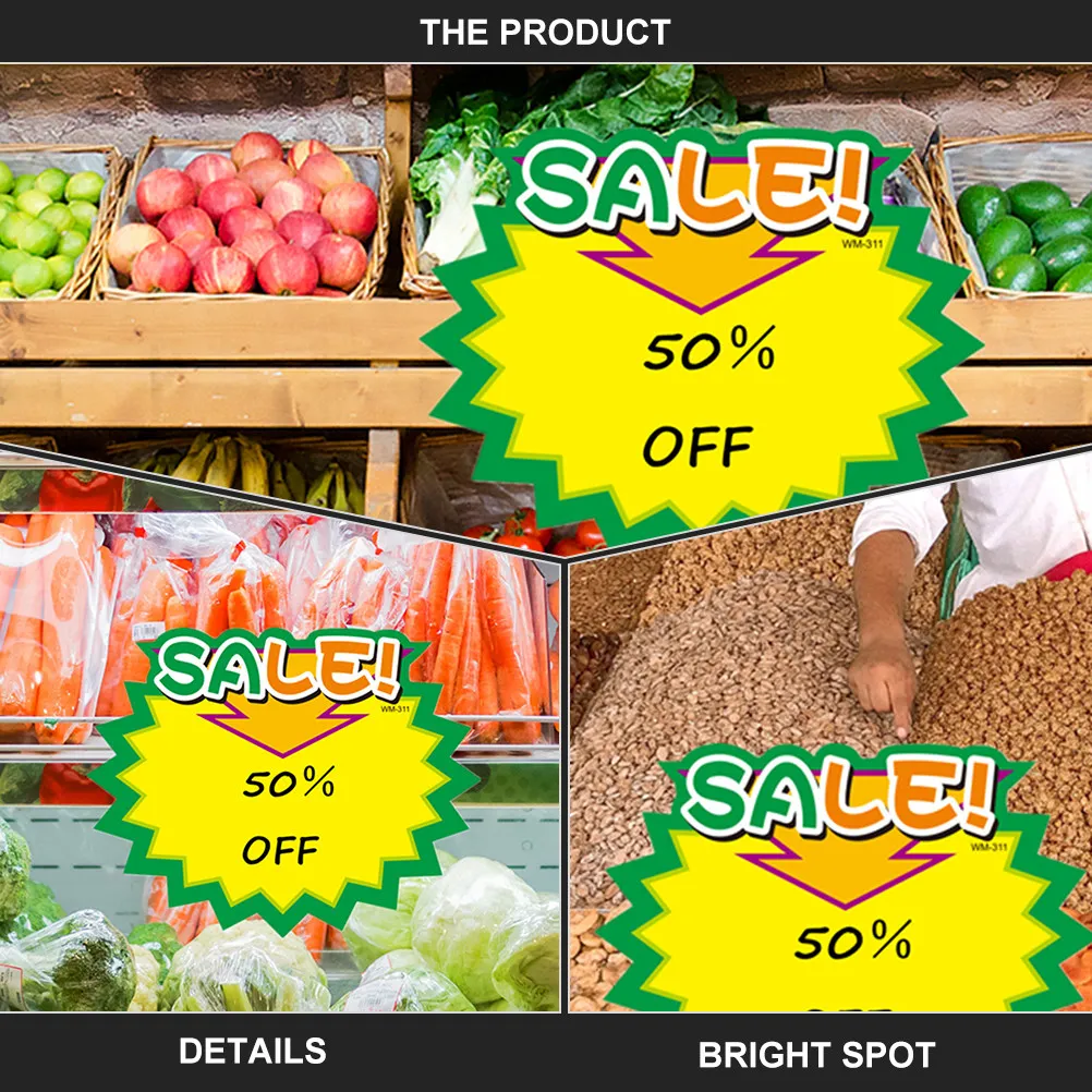 

50Pcs Sale Price Stickers Durable Long Service Time Bright Colors Attract Customers Retail Shop Market Advertising Signs