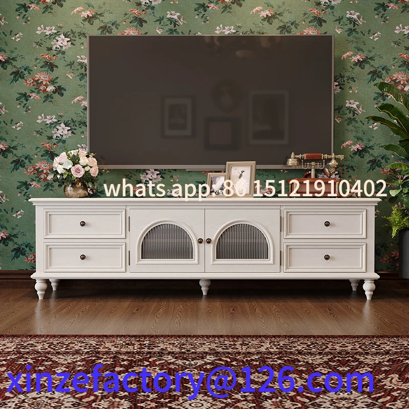 

Customizable white solid wood coffee table TV cabinet combination