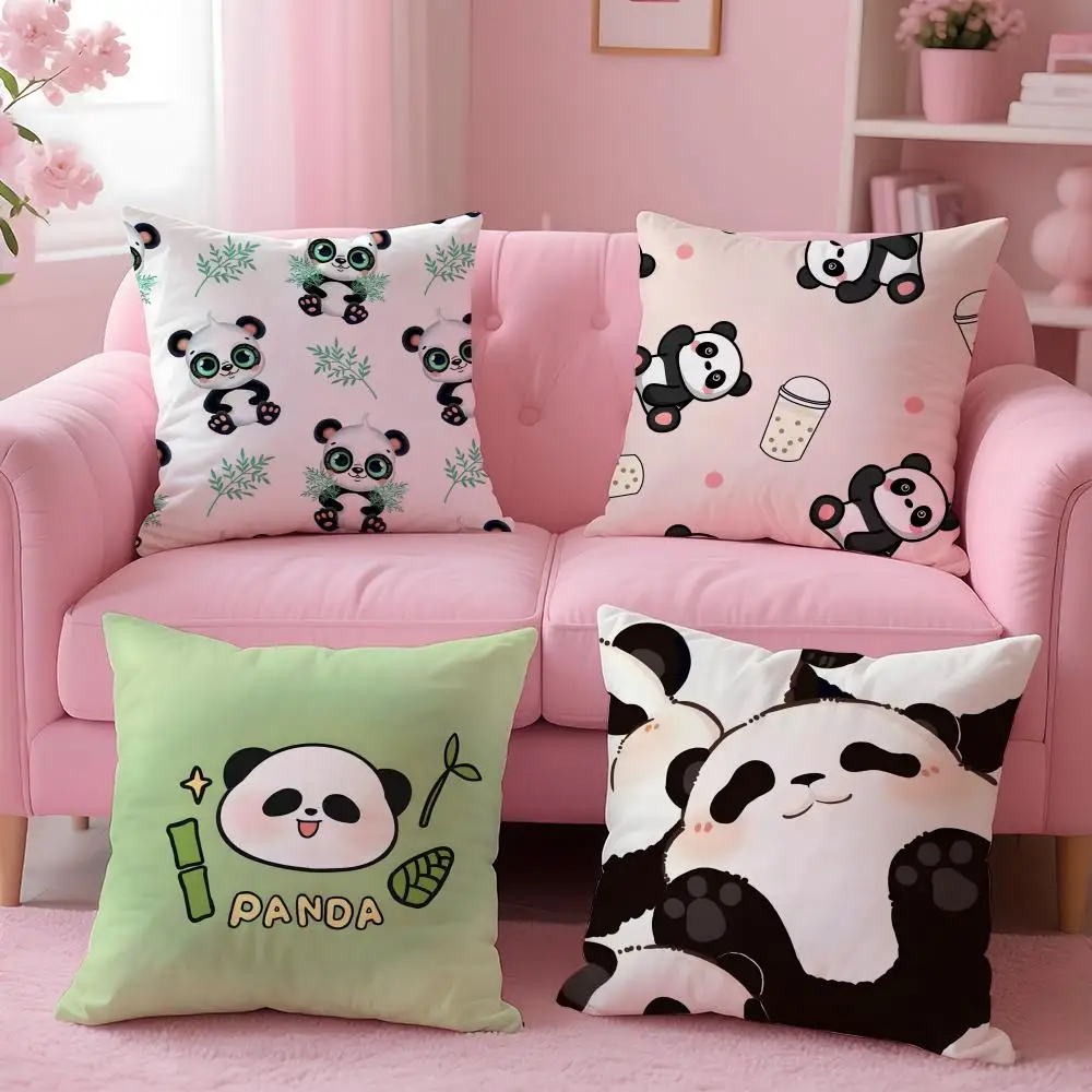 Lovely Panda Pillow Case Short Plush Double Sided Printing Home Machine Washable Warm Winter Cushion Cover
