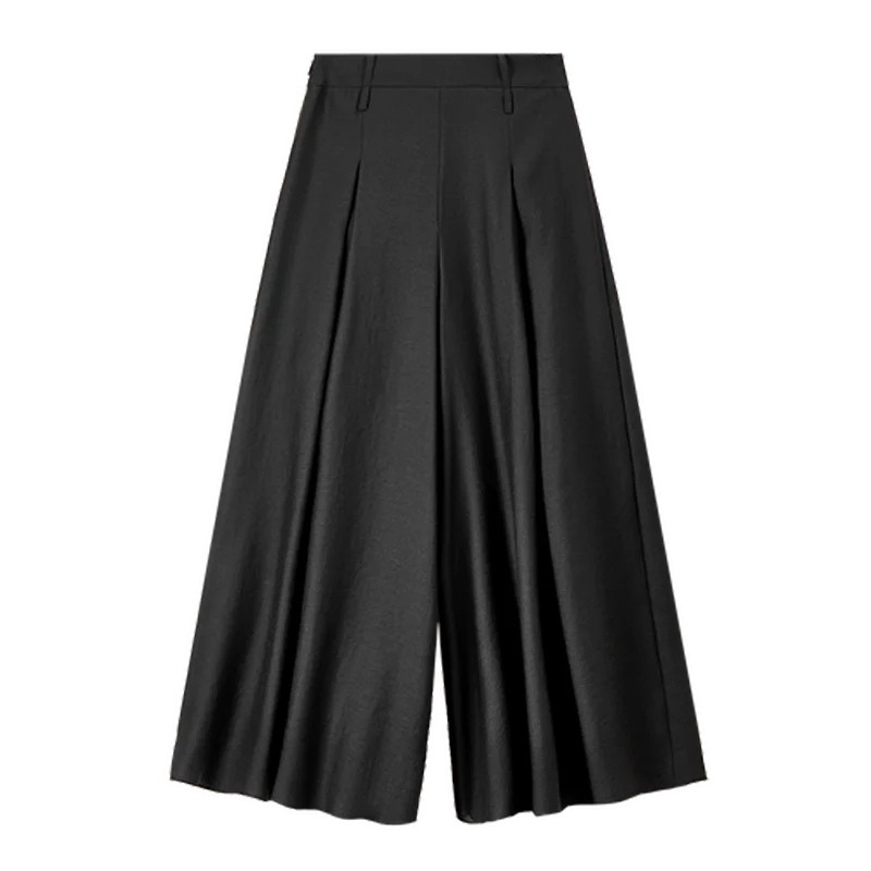 SENTUBILA Black Lyocell Women's Skirts Pants 2025 Elegant High-waist Wide-leg Pants Folds Ankle Length Trousers Lady 152K59026