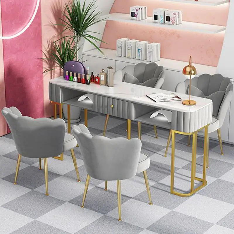 Simple Nordic Nail Tables Grey Design Modern Exquisite Manicure Desk Simple Receptionist Nagel Tafel Salon Furniture HD50ZJ