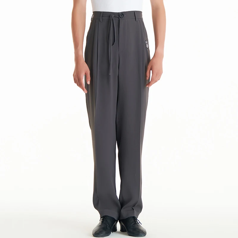 Pantalon de danse de salon noir pour hommes, taille haute, danse latine masculine, vêtements d'entraînement sur scène, mode, fj583