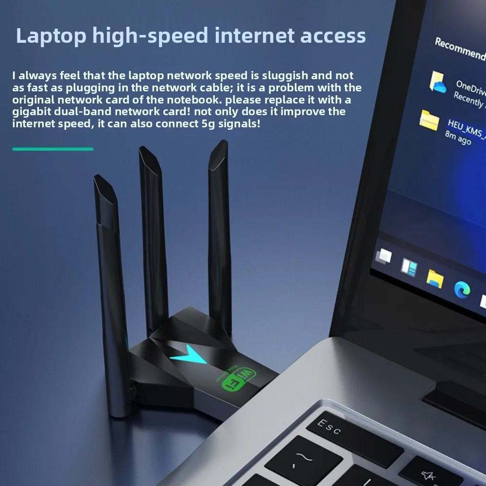 4-Antenna Design Dual Band WiFi USB Adapter Dual Band 2.4G/5Ghz USB3.0 Interface 1300Mbps WiFi Dongle Receiver Driver Free