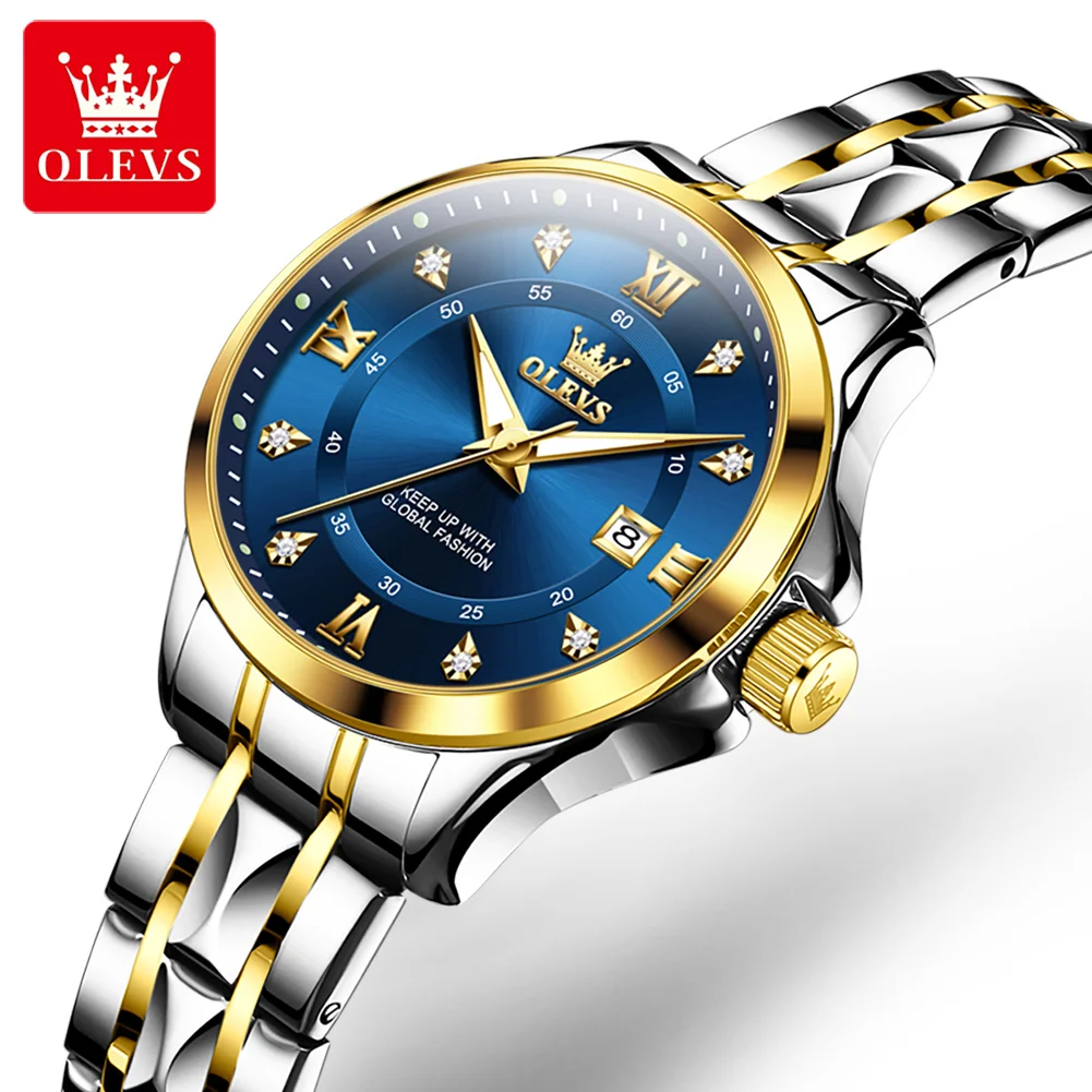 OLEVS Womens Watches Top Brand Luxury Stainless Steel Waterproof Luminous Calendar Quartz Watch for Women Fashion Wristwatches