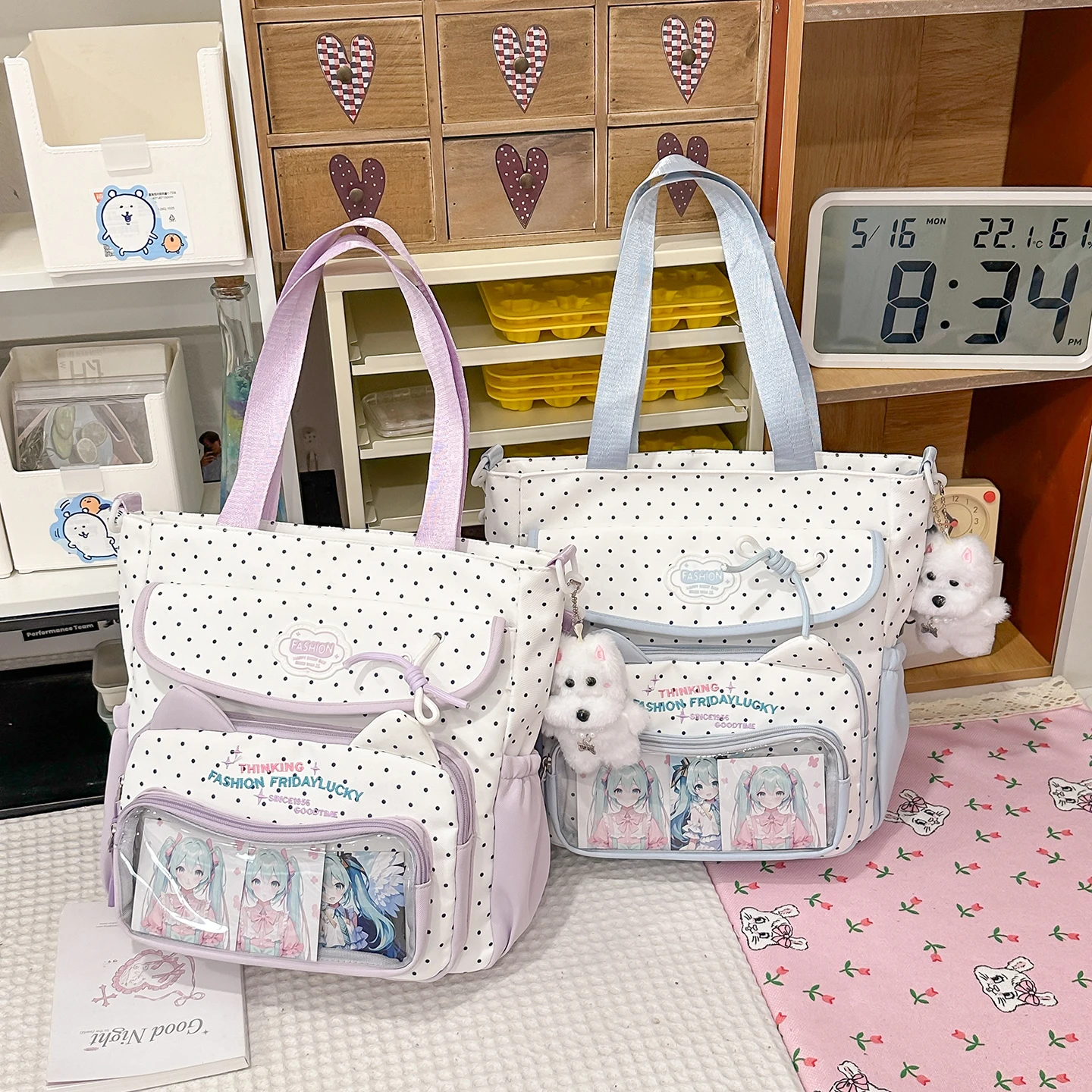 kawaii-polka-dot-ita-tote-handbag-new-preppy-style-transparent-pocket-school-bag-large-capacity-cute-shoulder-bag-for-teen-girls