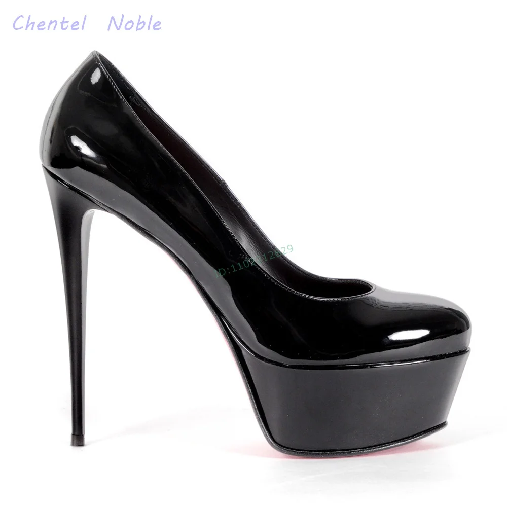 

Black Patent Leather Platform Pumps Shallow Thin High Heels Pointed Toe Women Stiletto Summer Shoes Office 2024 New Arrivals