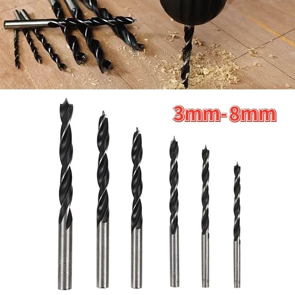 6pcs 3-8mm Three-point Wood Drill Bit High Carbon Steel Spiral Drill Bit For Woodworking Electric Drill Accessories