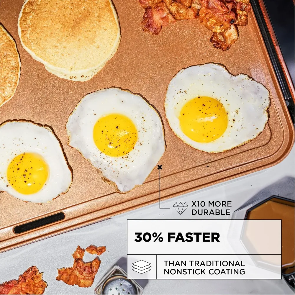 Electric Griddle with Nonstick Ceramic Coating, Cool-Touch Handles, and Slide-Out Drip Tray