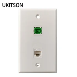 SC APC Fiber Optical US Wall Faceplate SC-SC With CAT5E RJ45 LAN Female Pass Through Outlet Panel in White For Network Connector