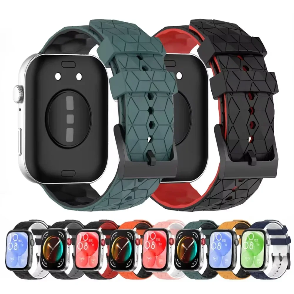 حزام سيليكون بنمط كرة القدم لساعة Huawei Watch Fit 4/4 Pro الرياضية الناعمة لساعة Huawei Watch Fit 3 البديلة Correa