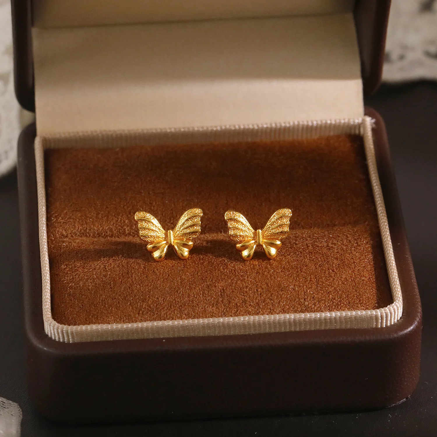 Genuine 14 Kt Gold Color Butterfly Shape Earring for Women Elegant Stud Earrings Party Birthday Jewelry Gift Not Fade