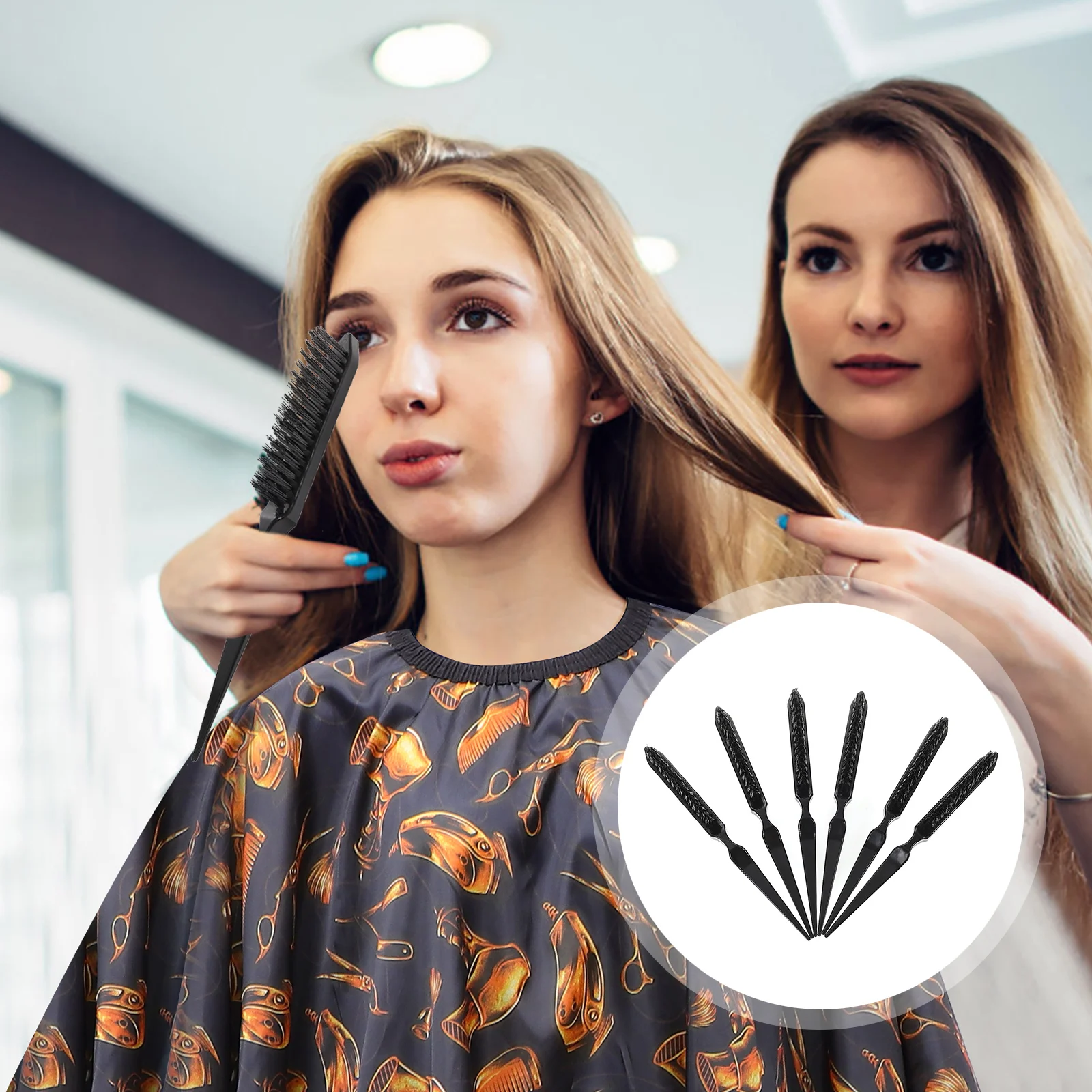 

6pcs Hairdressing Teasing Brush Volume Styling Comb Three Row Detangling Scalp Grooming Tool Lightweight Easy Grip Handle Travel