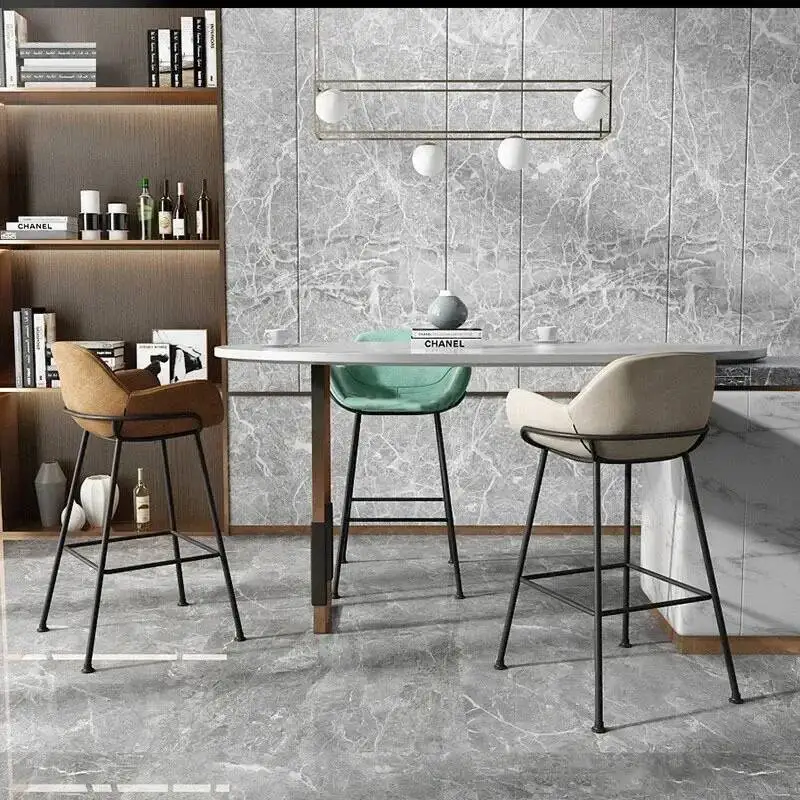 

Nordic Black Iron Bar Chairs Creative Backrest Armchair High Chair Modern Simple Bar Stool Home high table Kitchen Bar Chair Z