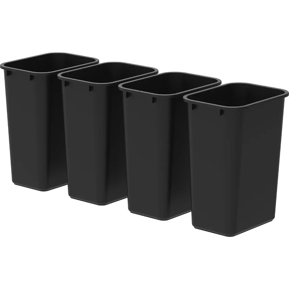 Large 10.25 Gallon Trash Bin – Plastic Garbage and Waste Bin for Office and Home, 15 x 11 x 20.75 Inches, Obsidian, 4-Pack