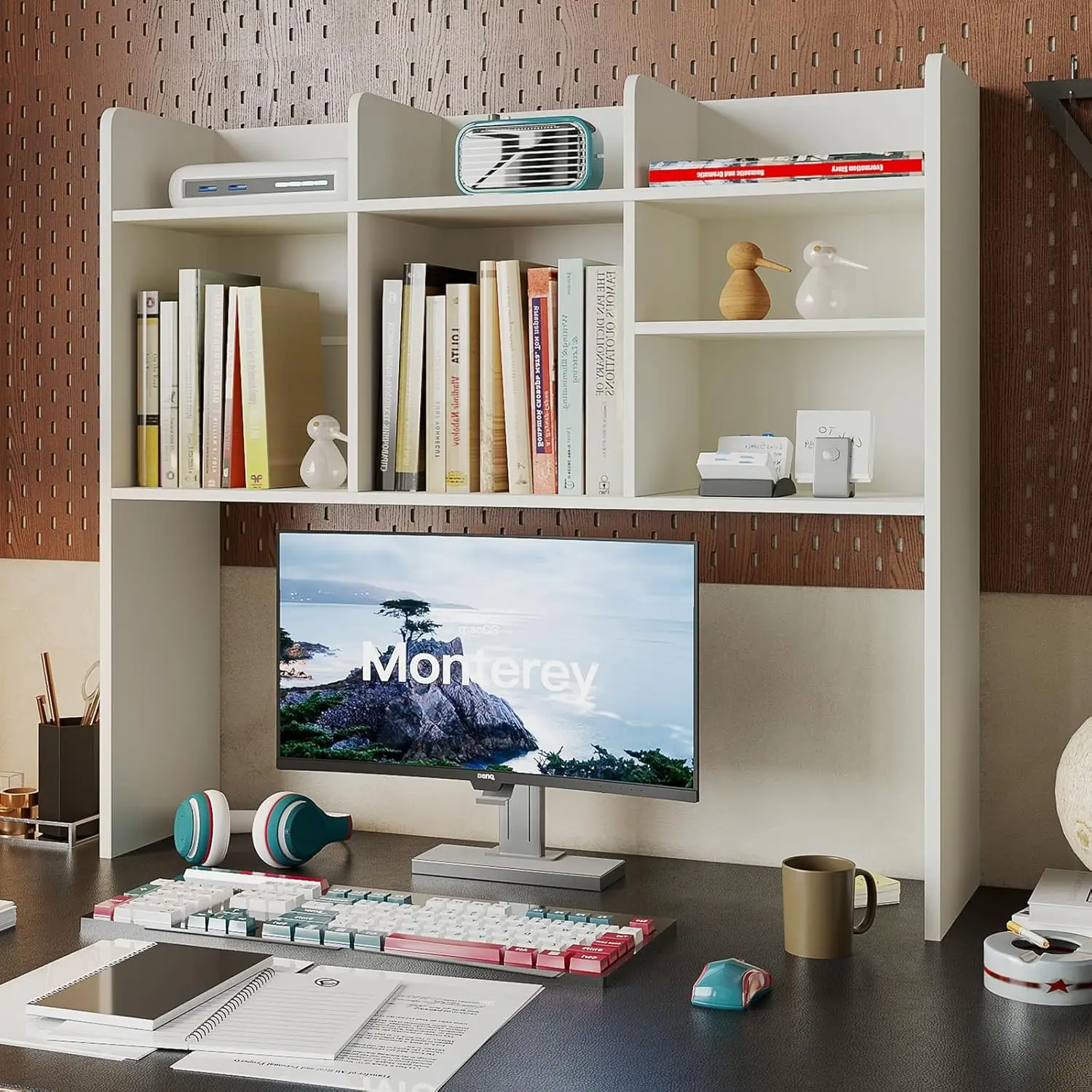 

Desktop Bookshelf, Wood Desk Hutch Organizer with 7 Shelves for Computer Desk, Desktop Shelf Bookshelf Storage for College Dorm